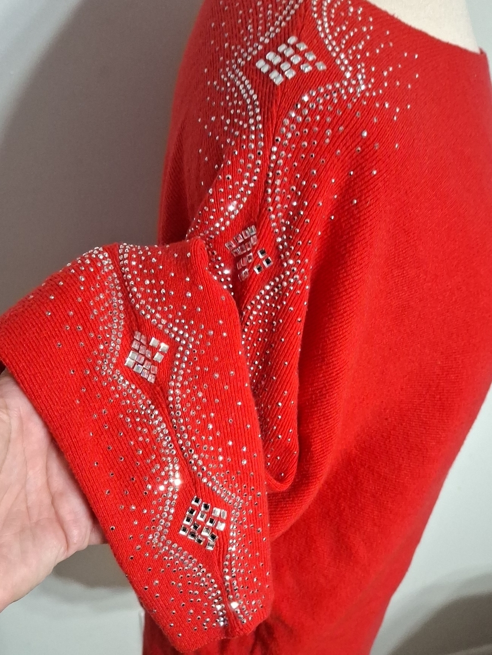 VILA Red Knit Sweater with Rhinestone Accents- W Sz Medium - Picture 2 of 6